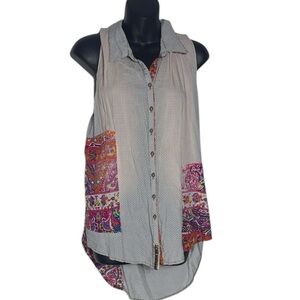 Aratta silent journey women’s medium mixed media button down boho floral